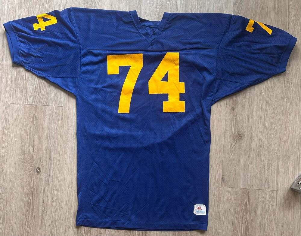 Vintage Champion Blue and Yellow Football Jersey #74 Size XL